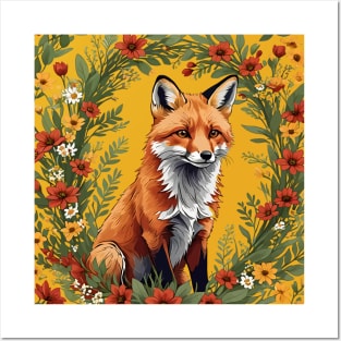 Mississippi Red Fox Surrounded By Tickseed Flowers 2 Posters and Art